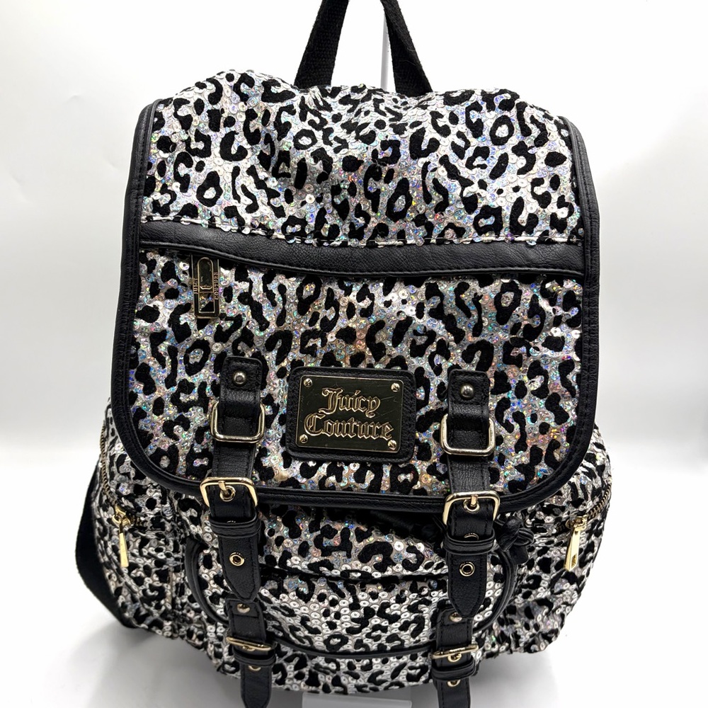 Juicy Couture Black and Silver Leopard Sequin Backpack